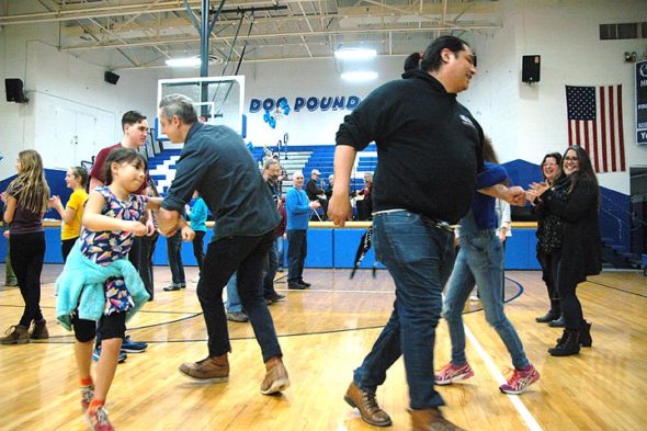 The 2018 McKinney Chili contest this year featured a side of square dancing. Swinging their partners above are, in foreground from left, Era Creepingbear and Matthew Collins, Shane Creepingbear with Tiger Collins (going ‘round the outside). (Photos by Matt Minde)