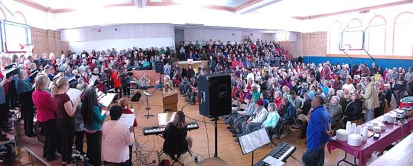 A panorama view of the Bryan Center during the 2018 MLK Jr Celebration (Photo by Matt Minde)