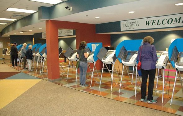 Local voting at Antioch University Midwest in 2018