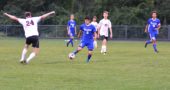YSHS forward Kaden Bryan stole the ball from an Emmanuel Christian player on the way to a breakaway goal against the visitors during the YSHS’s 15–1 win at home on Sept. 27. Bryan leads the team this year in goals and assists, with 14 apiece. (Photo by Megan Bachman)