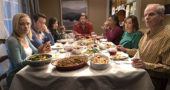 In Ike Barinholtz’s “The Oath,” a politically divided family gathers for Thanksgiving dinner the day before all Americans have been asked — under some duress — to sign the titular oath of loyalty to the United States. As tensions rise around the holiday table, the family is threatened when two federal agents drop by to question Chris (Ike Barinholtz), who is a vocal opponent of The Oath. Clearly enjoying their Thanksgiving meal around the table are, from left: Abbie (Meredith Hagner), Pat (Jon Barinholtz), Alice (Carrie Brownstein), Chris, Kai (Tiffany Haddish), Eleanor (Nora Dunn) and Hank (Chris Ellis). (Submitted photo)