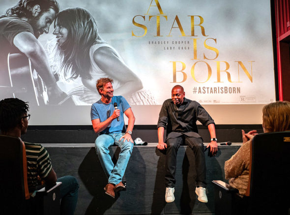 Actor, director and co-writer Bradley Cooper  and supporting actor Dave Chappelle sat on the front stage of the Little Art Theatre, to  speak about and answer questions on Bradley's new release of “A Star is Born” (Submitted photo by Frédéric Yonnet)