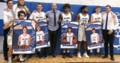 The Bulldogs boys basketball seniors posed with the team’s coaches on Senior Night, Saturday, Feb. 16. From left to right: Coach Phil Renfro, Mateus Cussioli, Teymour Fultz, Andrew Clark, Head Coach Bobby Crawford, Kevin Wagner, Tariq Muhammad, Trey Anderson and Coach JT Clark. (Photo By Eleanor Anderson)