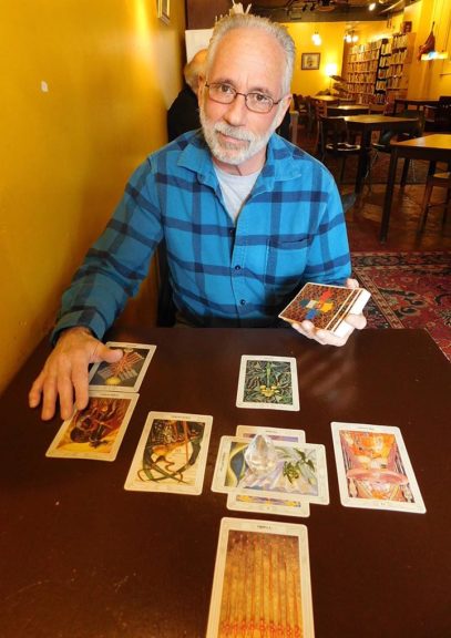 Joshua Hayward is well known in the village for his tarot card readings, astrological charts and as a meditation leader. His three-week course “Negotiating Shadow: Discovering the True Self,” addresses grief, loss and using the opportunity to grow, and will begin this Sunday. (Photo By Gary McBride)