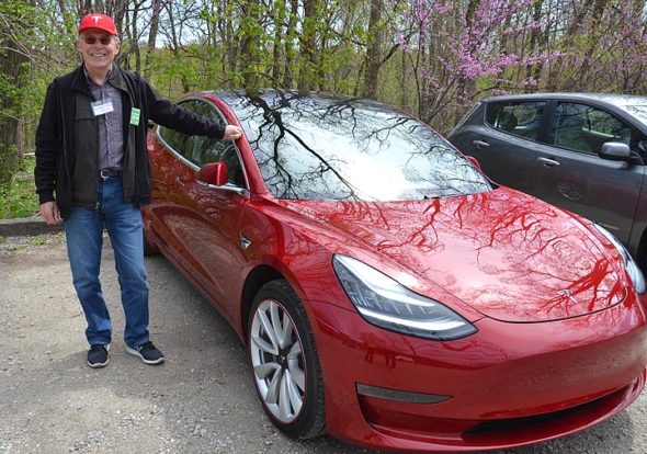 Tim Benford of Oakwood led his group of electric vehicle enthusiasts in a “ride and drive” event at the Glen Helen Ecology Institute’s Earth Day celebration on Saturday, April 27. (Photo By Megan Bachman)