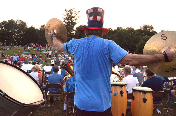 Towards evening on July 4th, the Yellow Springs Community Band played Americana tunes at the foot of Gaunt Park hill, culminating with the national anthem. (Photo by Matt Minde)
