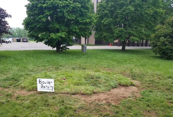 The prominent and much painted boulder on the front lawn of YSHS disappeared some time during the night Thursday, leaving the Class of 2023 without the familiar medium to publicly sign off and out. (Submitted photo)