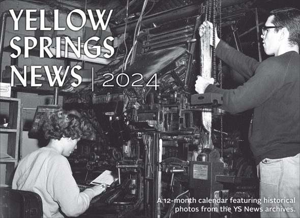 2024 Yellow Springs News calendar, January 30, 1964: YS News staffers worked late into the night to typeset the News via the Linotype machine, which still resides in the back room of the News.