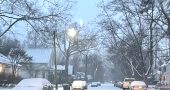 Snowy road in Yellow Springs neighborhood